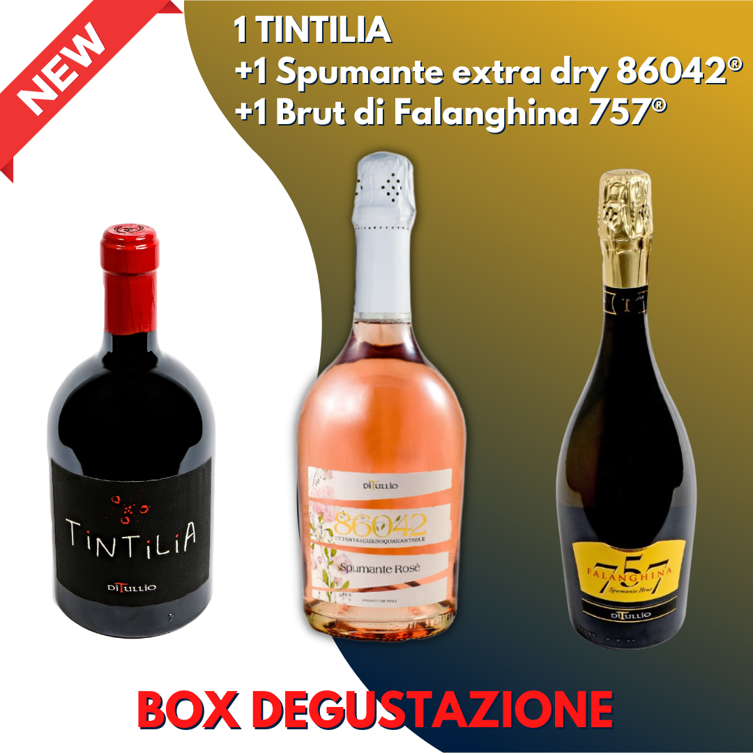 Box Degustazione: 1 Tintilia DOC + 1 Extra-Dry 100% Montepulciano 86042® +1 Brut 100% di Falanghina 757®